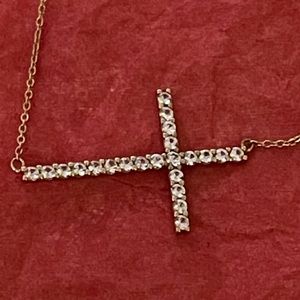 Diamond accent sideway cross necklace 18kt over SS
